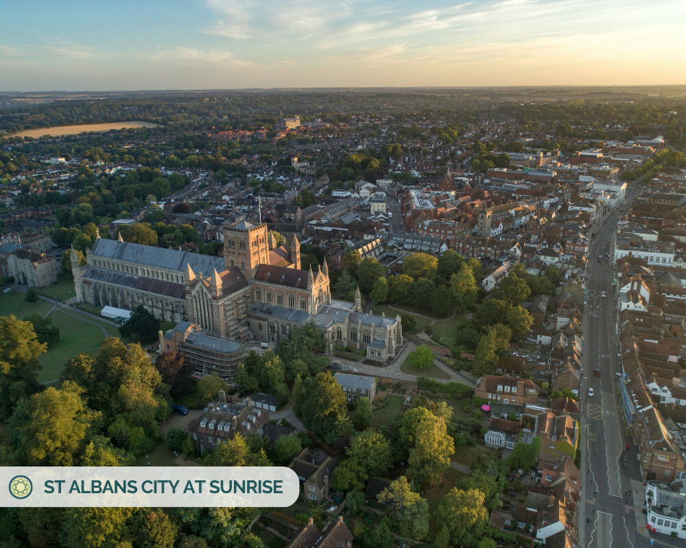 St Albans aerial view at sunrise